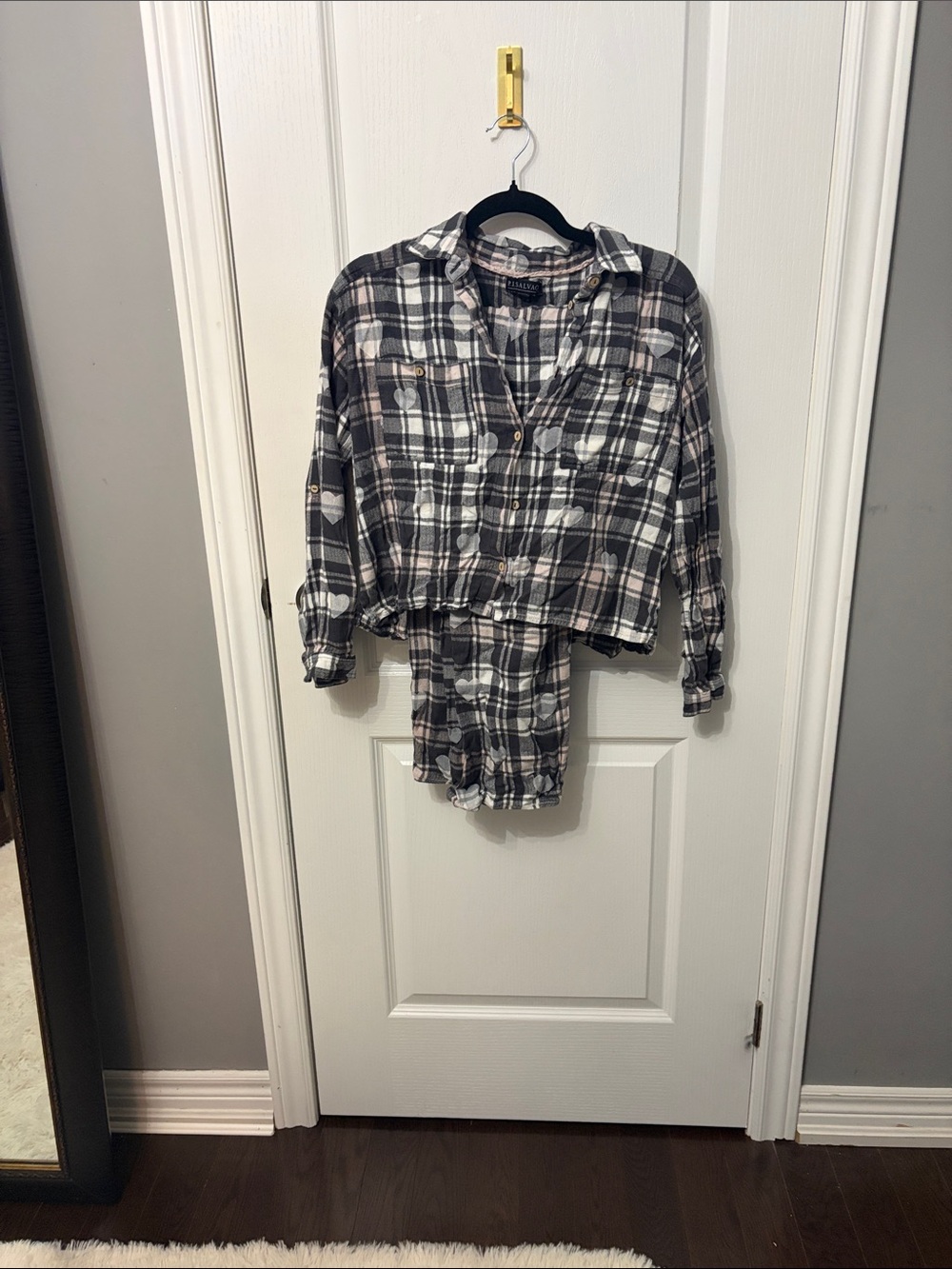 PJ Salvage Gray & White Plaid Pajama Set